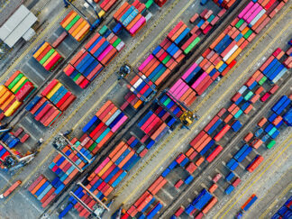 aerial photo of container van lot