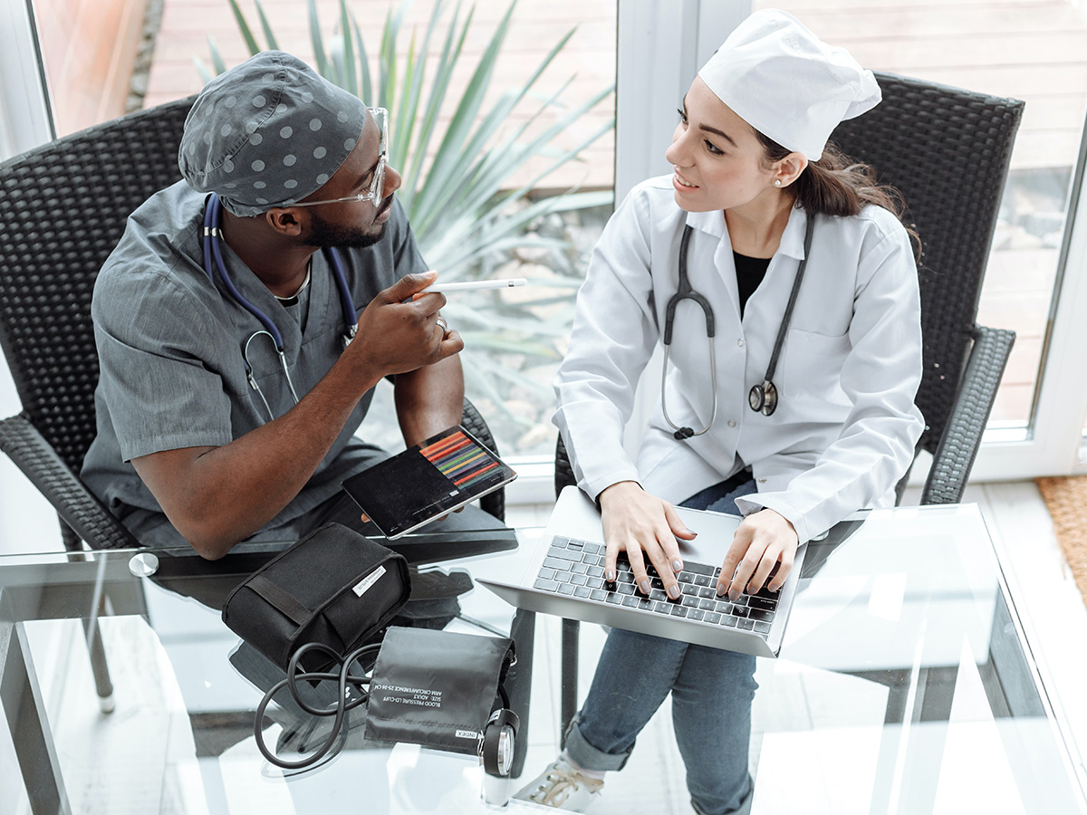 Photo of two doctors talking
